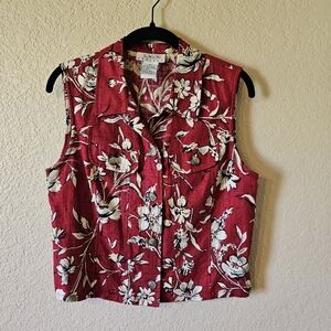 Vintage Talbots floral button tank cotton linen blend